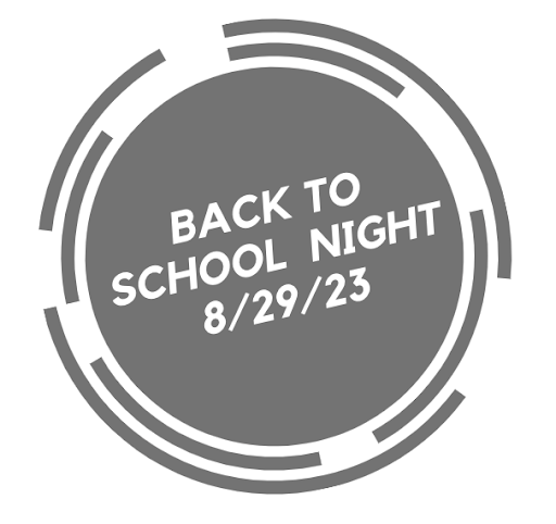 Gráfico circular gris oscuro con texto en blanco que dice Back to School Night 8/29/23