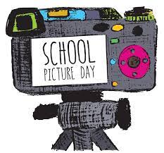 Gráfico de dibujos animados de una cámara sobre un trípode con las palabras School Picture Day sobre la cámara