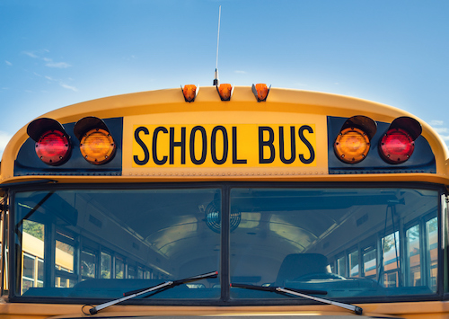 Front view of a yellow school bus