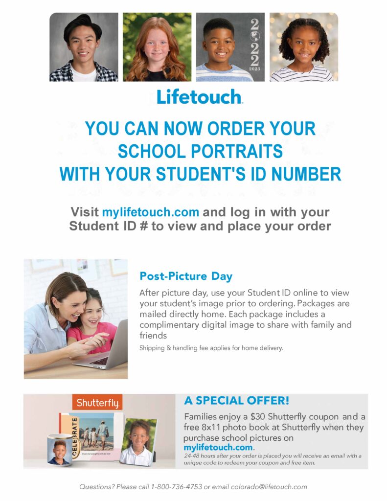 Folleto de retratos escolares de Lifetouch - si olvidaste encargar las fotos, aún puedes hacerlo en mylifetouch.com y puedes utilizar el número de identificación de tu estudiante.