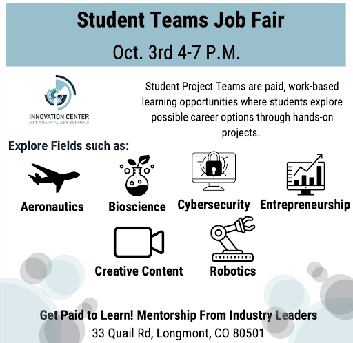 Flyer for Student Teams Job Fair which is Oct. 3rd from 4-7pm