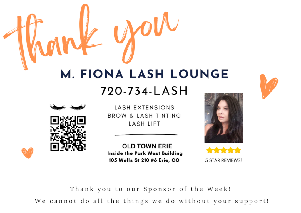 Gráfico de agradecimiento a M. Fiona Lash Lounge por ser nuestro patrocinador de la semana.