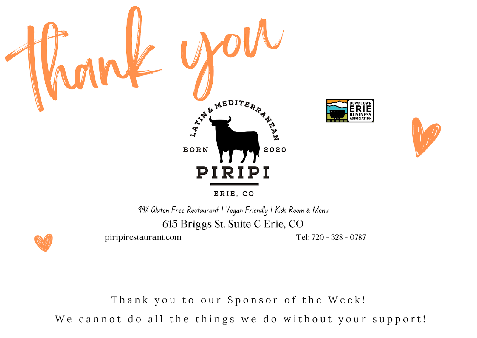 Graphic of thank you to our Sponsor Piripi