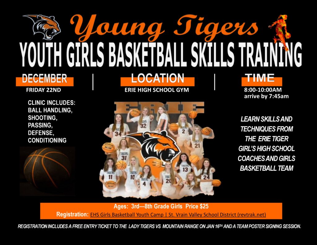 Graphic for the Youth Girls Basketball Skills Training Camp at Erie High School