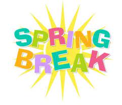 Graphic of the words Spring Break.  Each letter is a different color and there is a starburst.