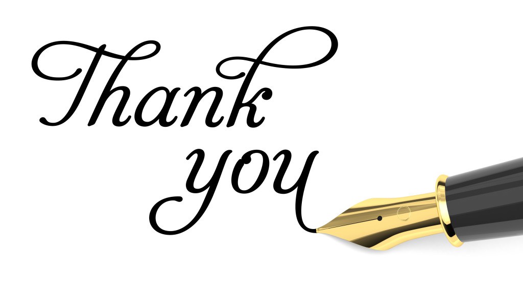 The image features the words "Thank you" written in an elegant, flowing black script font. A gold and black fountain pen is positioned at the bottom right, with its nib appearing to have just finished writing the words. The background is plain white, emphasizing the text and pen.




The image features the words "Thank you" written in an elegant, flowing black script font. A gold and black fountain pen is positioned at the bottom right, with its nib appearing to have just finished writing the words. The background is plain white, emphasizing the text and pen.










