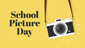 Graphic featuring a camera and text announcing "School Picture Day" on a yellow background.