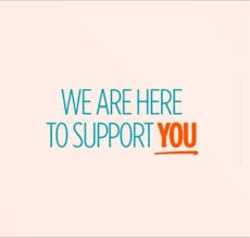 Text on a light background reads, "We are here to support YOU," emphasizing support with highlighted words.