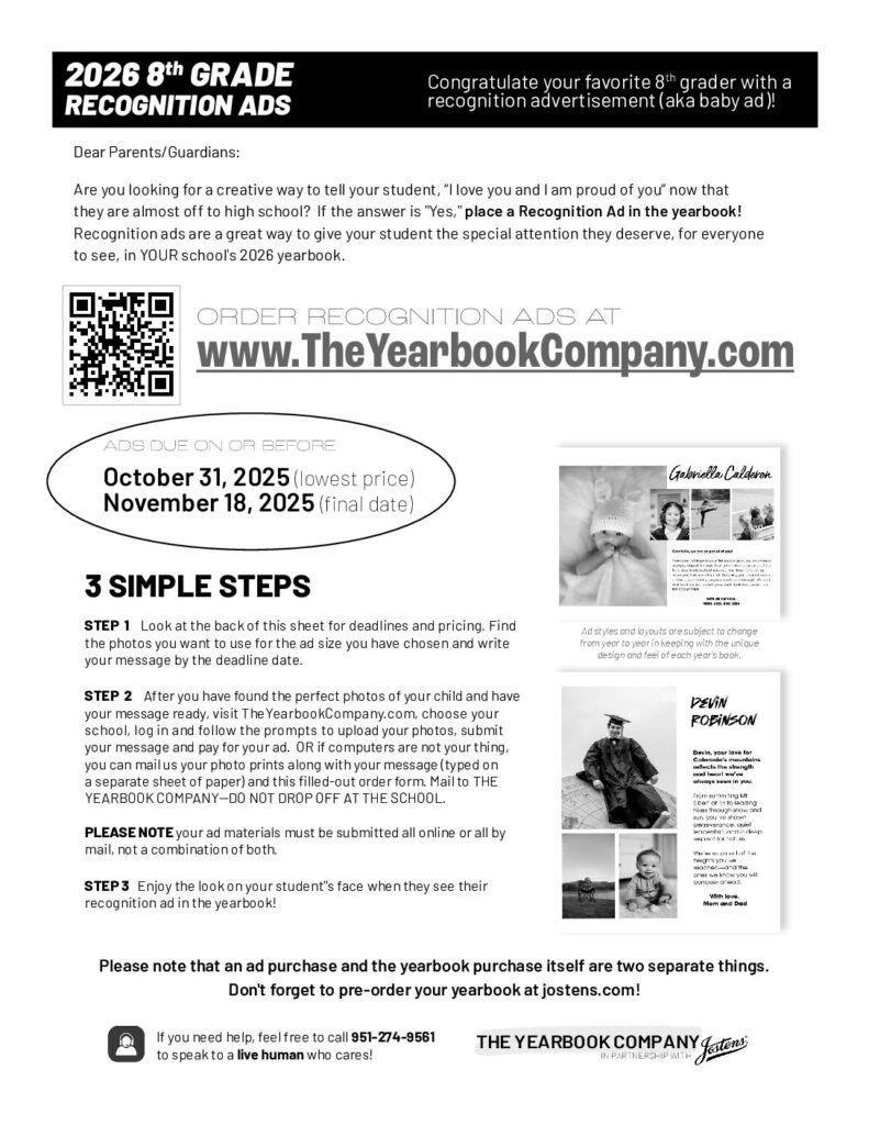 2026 8th Grade Recognition Ads