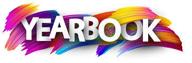 Colorful graphic featuring the word "YEARBOOK" in bold letters with a vibrant brushstroke background.
